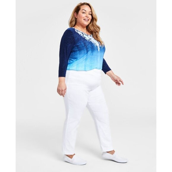 JM Collection Plus Size White Stretchy Tummy Control Pull-On Slim-Leg Pants NWT - Picture 2 of 8